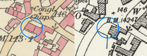 OS 1:2500 maps, 1886 (L), 1901 (R) showing the changes at The Redes