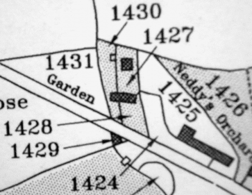 A reproduction of part of the 1835 Tithe Map showing the Tizard plots